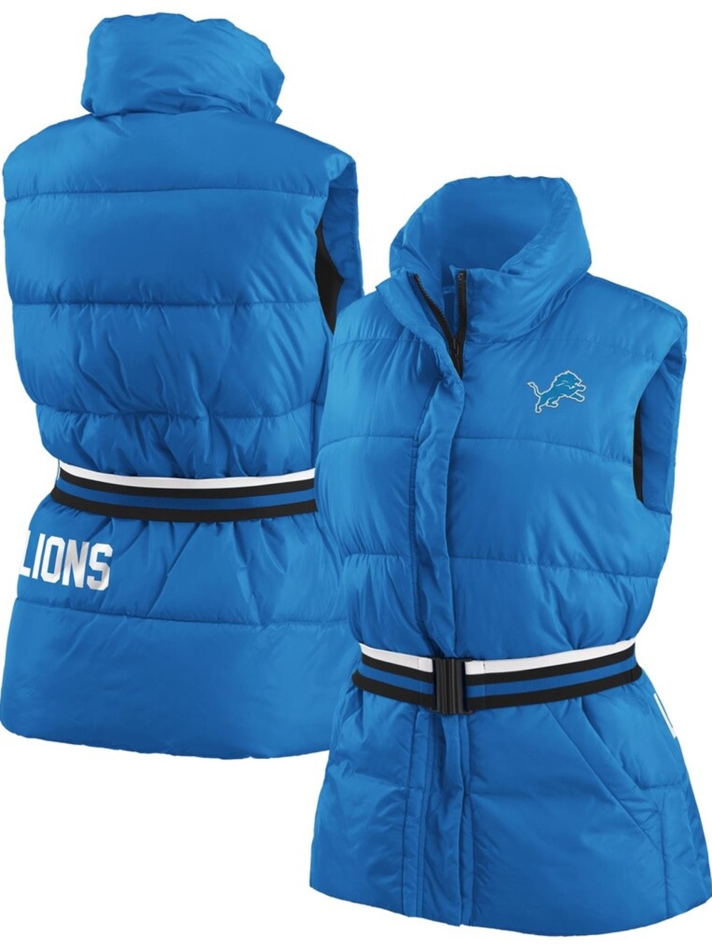 LIONS NFL Size Medium Women’s Puffer Vest with Belt